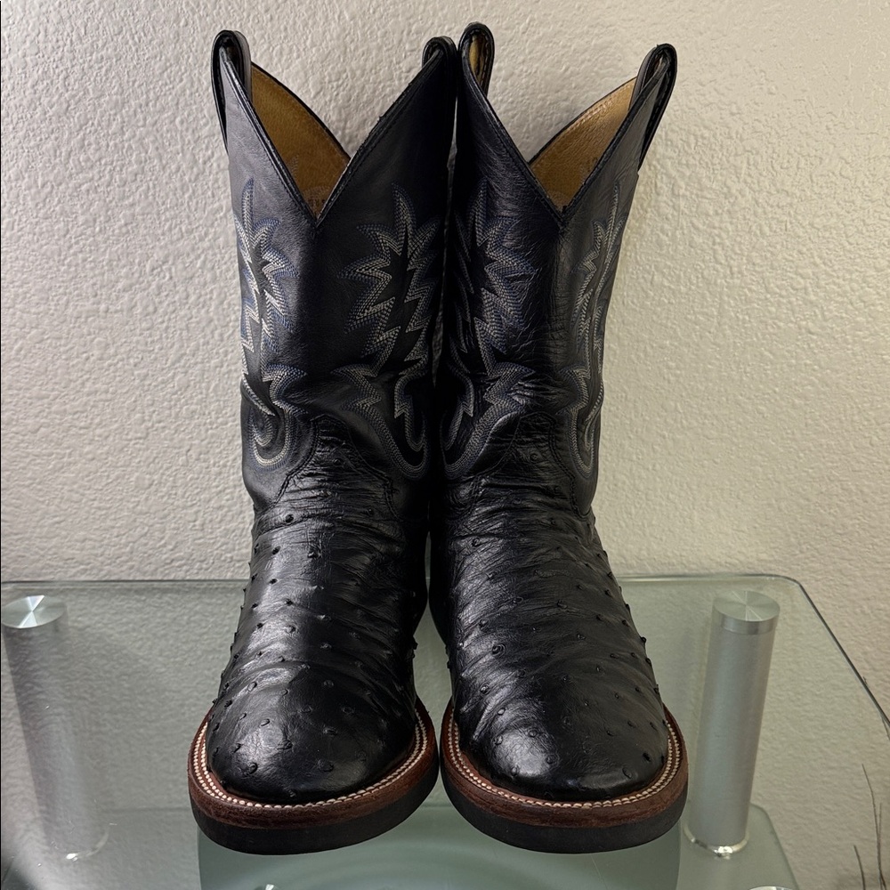 Justin Boots Black full Quill Ostrich Western Boots W/Tekno Crepe sole SZ:10.5D